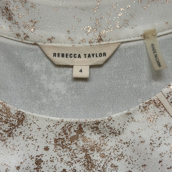 Rebecca Taylor White Gold Metallic Blouse Top Size 4 - Picture 2 of 3